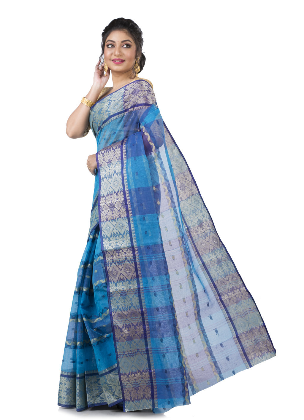 Blue Pure Cotton SonaJhuri Desiging Tant Saree (114)